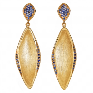 Sterling Silver 18kt Yellow Gold Glaze Blue Sapphire Marquis Earrings