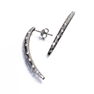 Sterling Silver and Diamond-Quartz Ebony Earrings