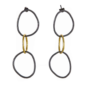 Sterling Silver 18kt Yellow Gold Glaze with Black Rhodium Link Earrings
