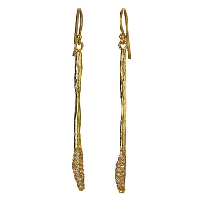Sterling Silver 18kt Yellow Gold Glaze Diamond-Quartz Pave Stick Earrings